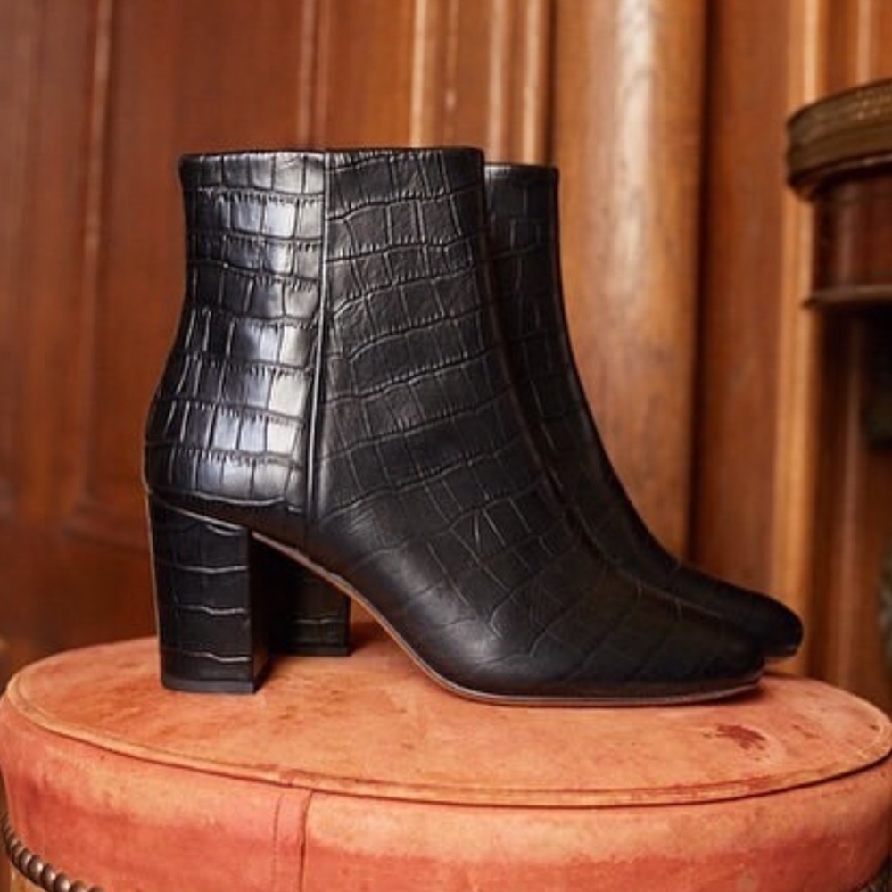 Sezane Black Croc-Patterned Ankle Booties - Picture 14 of 15